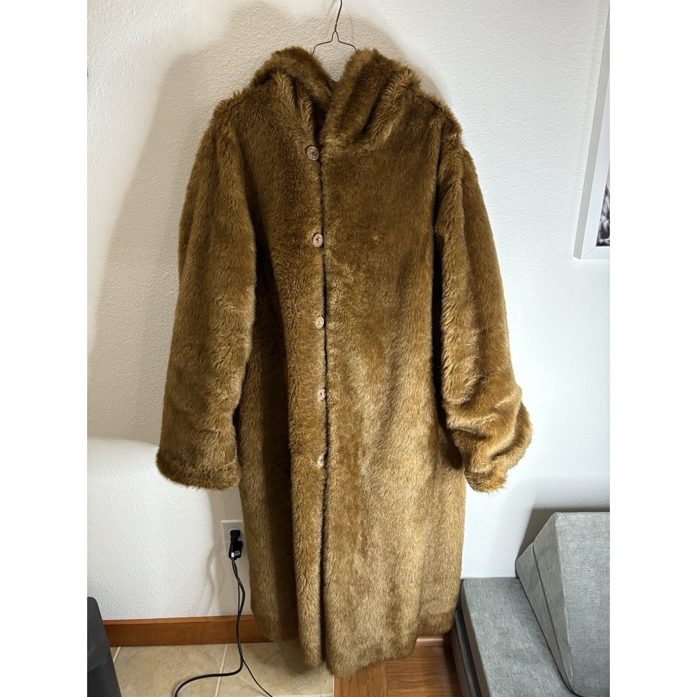 Roaman's Women's Full Length Faux-Fur‎ Coat With Hood Brown Xl Reversible